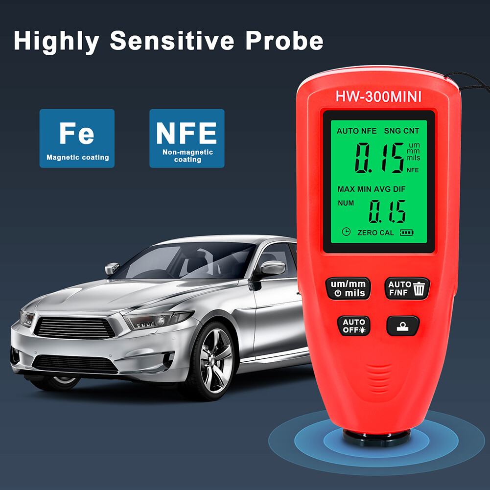 HW-300MINI Coating Thickness Gauge 0-2000UM for Cars Auto Vehicle (Red