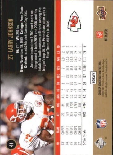 2008 SP Rookie Edition Football Card #41 Larry Johnson - Image 2 of 2