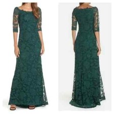 TADASHI SHOJI Seagrass Green Off Shoulder Corded Lace ATLANTICA Maxi Gown 14   