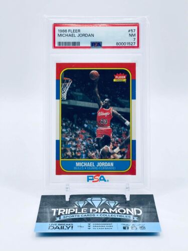 1986 Fleer Basketball #57 Michael Jordan Rookie RC PSA 7 NM Bulls HOF S111 - Picture 1 of 2