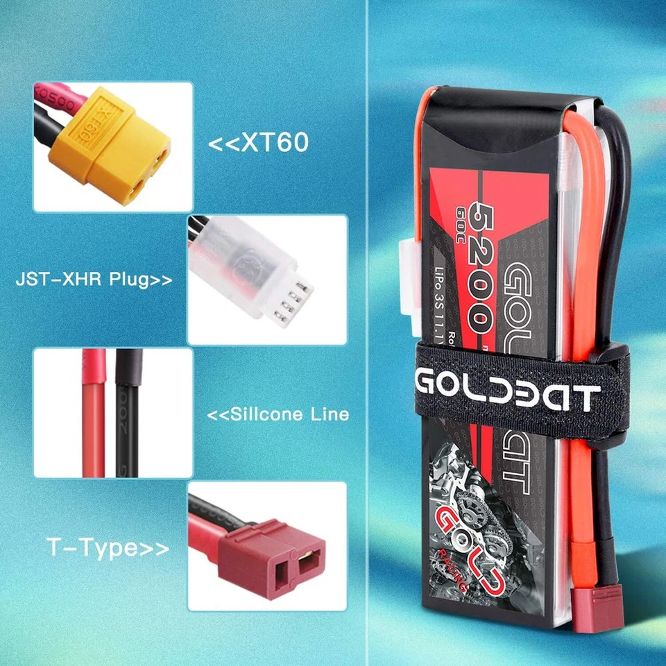 GOLDBAT LiPo RC Battery 5200mAh 3S 60C 11.1V LiPo RC Short Battery with Deans... - Image 3 of 4