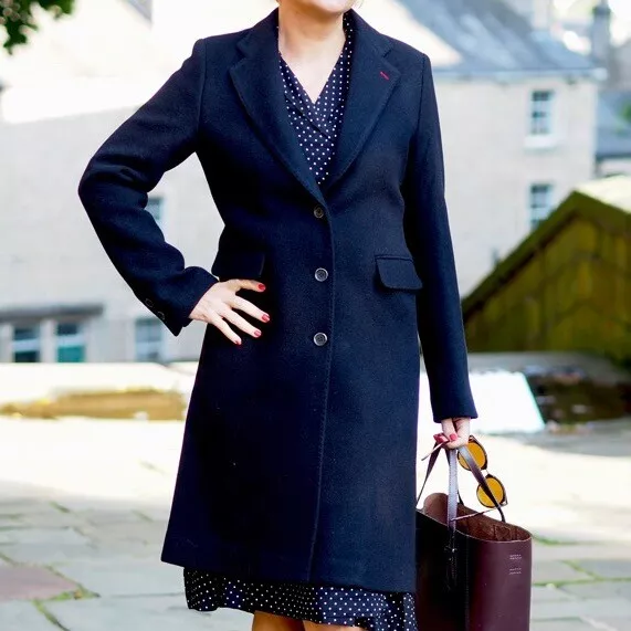 UNIQLO Ines de la Fressange IDLF Wool-Blend Chester Coat in Navy Blue Medium M