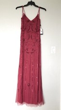 Adrianna Papell Beaded Mesh Popover Gown in Dusty Roug/Red Size 2
