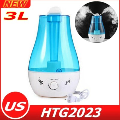Ultrasonic Cool Mist Humidifier Quiet Oil Diffuser Bedroom Office w/LED Light 3L