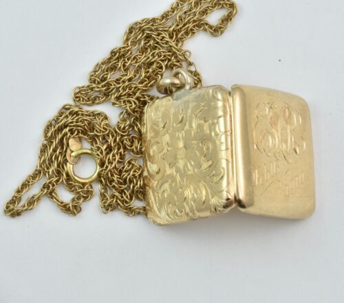 10k Gold Square Engraved Locket 10k Rope Chain 22.5x22.5mm - Picture 10 of 11