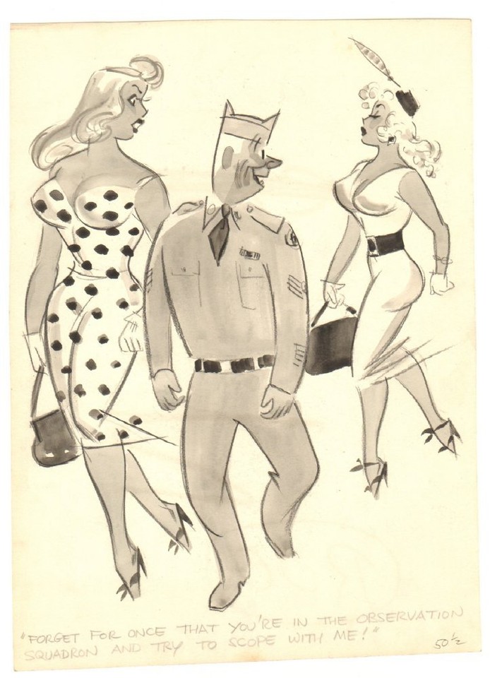 Double Babe Army Humorama Gag - Signed art by Michael Berry Comic Art