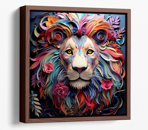 COLOURFUL ABSTRACT LION DECOR CANVAS WALL ART FLOAT EFFECT/FRAME/POSTER PRINT - Picture 15 of 18