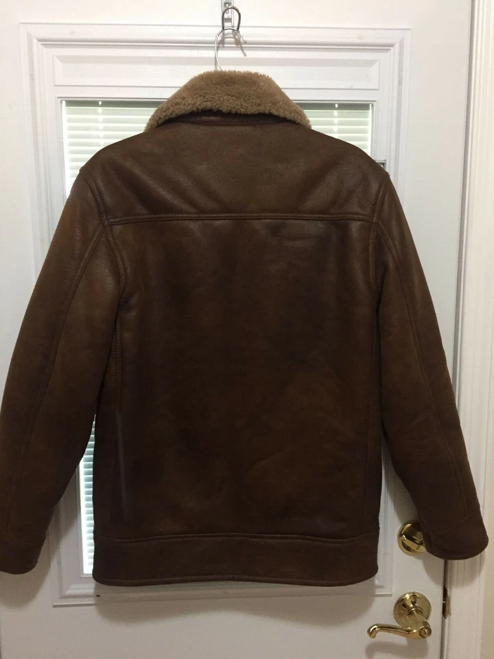 Jaqueta jeans masculina de couro sintético marrom Buffalo com forro de pele sintética tamanho P RN94468 - Imagem 2 de 4