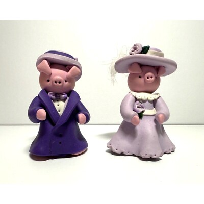 Pig Couple Sunday Best Dinner Party Fimo Clay Artisan Crafted