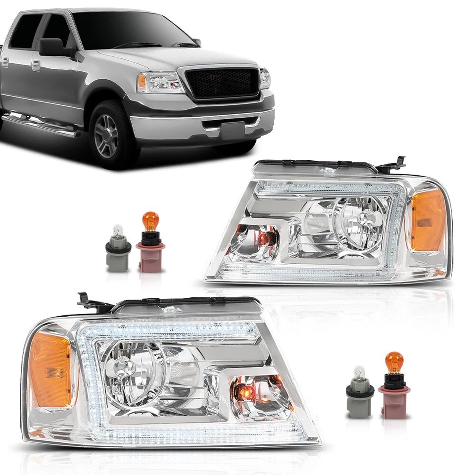 LED DRL Headlights Amber Corner Chrome Fit For 04-2008 Ford F150 Lincoln Mark LT - Изображение 2 из 4