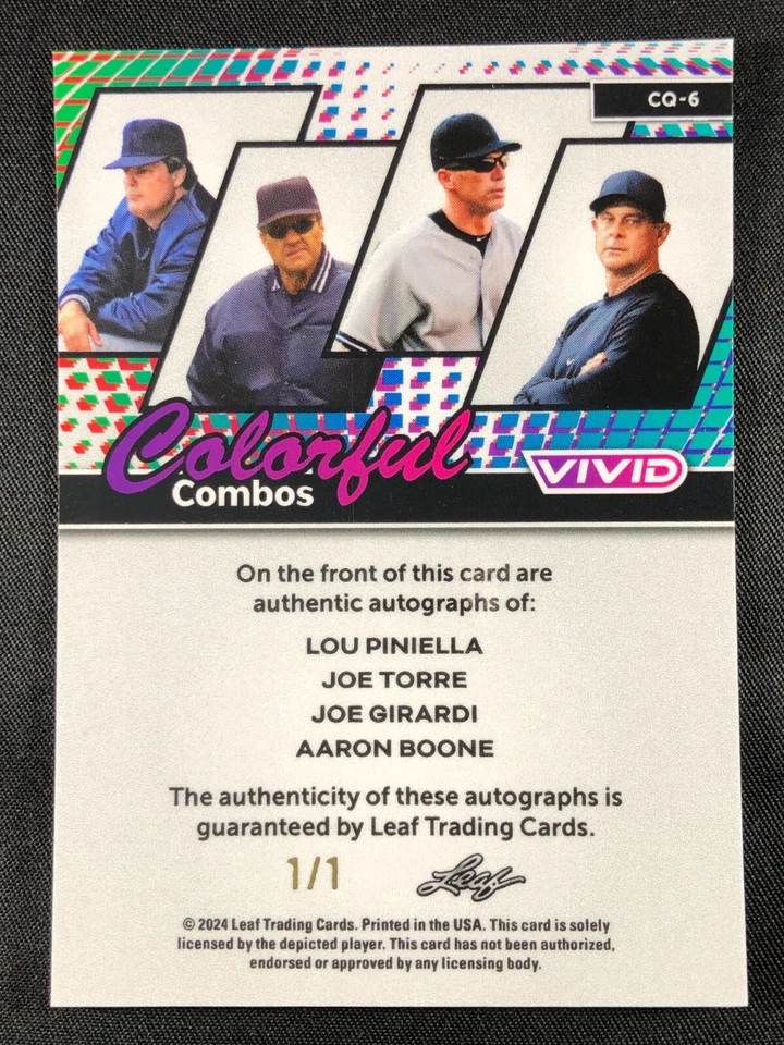 2024 Hoja Viva PINIELLA/TORRE/GIRARDI/BOONE Combos Coloridos ¡Auto! Láser #d 1/1! Foto 4 de 4