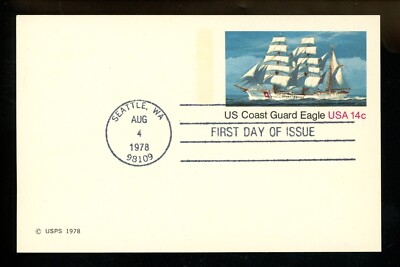 US FDC #UX76 None 1978 Seattle WA Coast Guard Cutter '' Eagle '' Postal Card HC