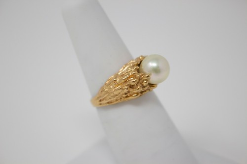 18k Gold Cultured Saltwater Pearl Ring - Picture 3 of 8