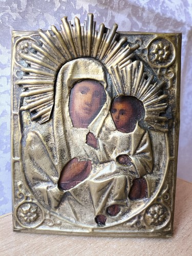 RAR Antique Icon Orthodox Russian Empire Mother of God Jesus 14х11 cm PAINTED - Picture 11 of 19