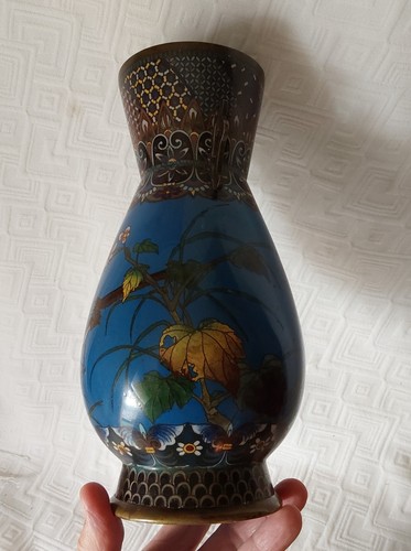 Antique Asian Japanese Cloisonne Vase with Birds & Flowers - Picture 21 of 24