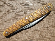 Vintage HS&B HIBBARD SPENCER Diamond Brand Serpentine Wharncliffe Pen Knife Bone