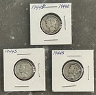 1944 D, 2 1944 S MERCURY DIMES, CIRCULATED, UNGRADED