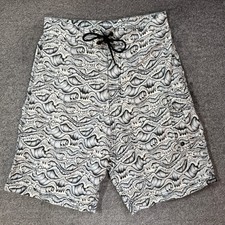 Lost Enterprises Mens 31 Wave Print Board Shorts Gray White Surf Trunks