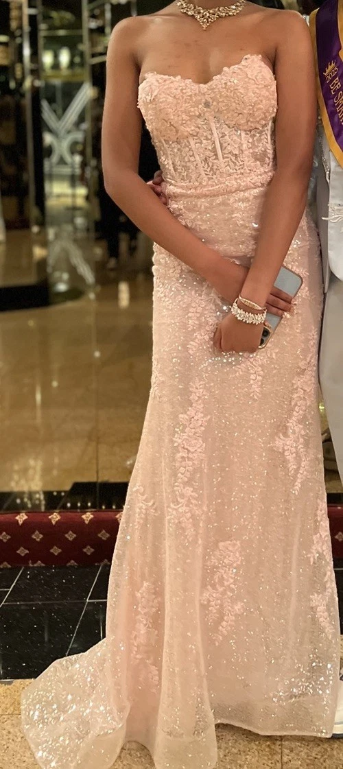 chinese dress ladies Berylove Women Light Pink Bridesmaid Dress with Short Sleeves Maxi A Line Tulle Lace Wedding Guest Dress, Light Pink / US26W main image 0