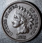 1876 INDIAN HEAD CENT - With LIBERTY & DIAMONDS - XF EF
