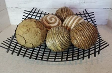 Metal Decorative Wire Basket Centerpiece w/ Natural Woven Balls Rustic Farmhouse