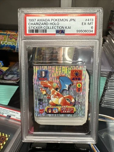 1997 AMADA POKEMON JPN CHARIZARD-HOLO STICKER COLLECTION KAI #413 PSA 6
