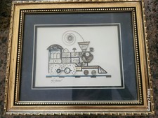 ORIGINAL Signed GIRARD WATCH PICTURE FRAMED TRAIN CLOCK PARTS COLLAGE ART