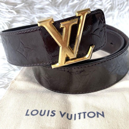 LOUIS VUITTON Monogram Vernis Gürtel Bordeaux Leder Facette Gold Hardware Auth