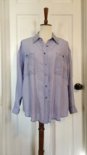 Vintage Gallagher Light Blue 100% Silk Long Sleeve Button Up Blouse Size Small