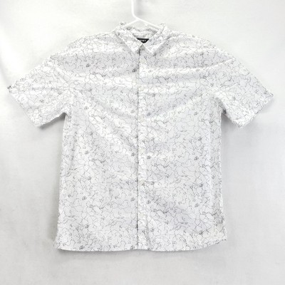DKNY Shirt Mens Medium White Floral Print Short Sleeve Button Cotton Casual