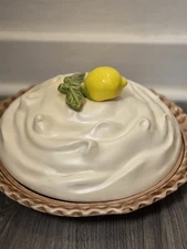 Vtg Ceramic Lemon Meringue Pie Covered Dish/Dessert Server