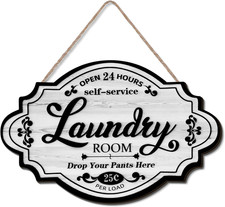 Jetec Vintage Wood Laundry Room Decor Hanging Wall Sign Door Sign Farmhouse Rust
