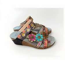 L'ARTISTE Spring Step Genuine Leather DELIGHT Wedge Sandals Size 38 US Women’s 8