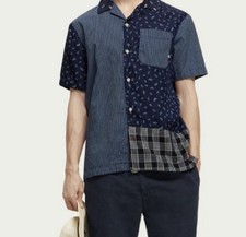 NWT Scotch  Soda Indigo Paisley Patch Linen Blend Button Up Large