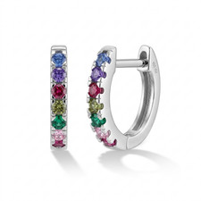 Multicolor Encrusted CZ 9mm Kids / Children's / Girl Earrings Hoop - Sterling