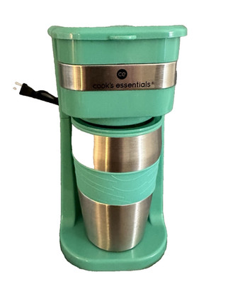 Cook's Essentials Single Serve Coffee Maker w/Travel Mug Teal NEW Open Box