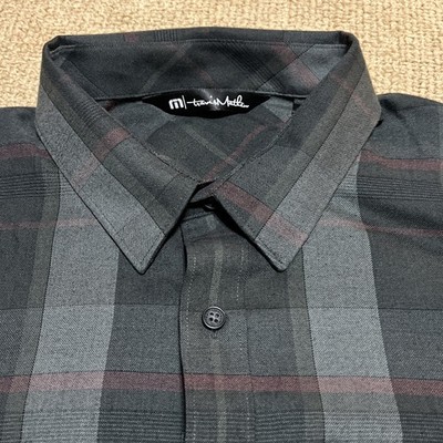 Travis Matthew Shirt M Gray Plaid Casual Preppy Long Sleeve Button Down Freeship