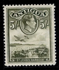 ANTIGUA GVI SG107, 5s olive-green, M MINT. Cat £18.