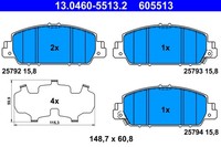 Bremsscheiben-BremsbeläGe-Kit ATE 13.0460-5513.2 Honda 45022-T8M-G00