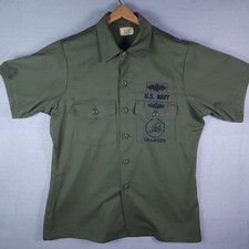 Vintage OG 507 Utility Fatigue Shirt Medium US NAVY Seabees 16.5 x 34