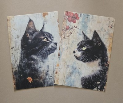 2 Cute Feline Friends Postcards Whimsical Cat Kitten Ephemera Scrapbooking Pics