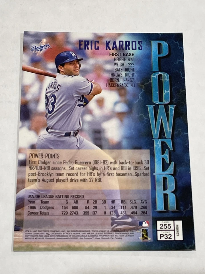 1997 Finest Baseball #255 - Eric Karros - Los Angeles Dodgers - Image 2 of 2