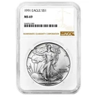 1991 $1 1-oz American Silver Eagle NGC MS69 Brown Label