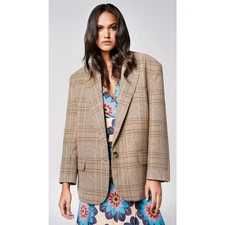 Smythe Blazer Massive One-Button Plaid Cotton & Linen Women's Size Large NWT