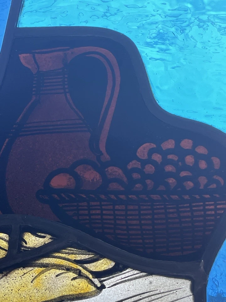 ANTIQUE CHURCH WINDOW "Jesus, Mary and Martha" FIRED PAINTED GLASS 1940s NYC - Image 4 of 4