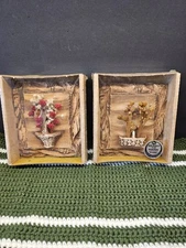 Vintage Norman Industries Inc. Ready To Hang NIB Dried Floral Art, Set Of 2