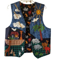 Handmade Noah's Ark Quilted Vest Vintage Folk Art Appliqu Animal Patchwork