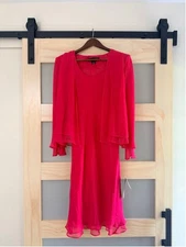 NWT Jones New York 100% Silk Dress Jacket Set Size 10 Fuchsia Pink Lined $132