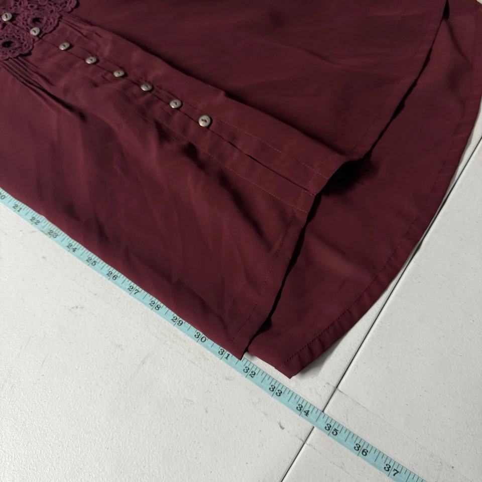 Blusa Top Transparente Denim 24/7 Borgoña Plisada Encaje Mangas 28W Capricho Foto 3 de 4