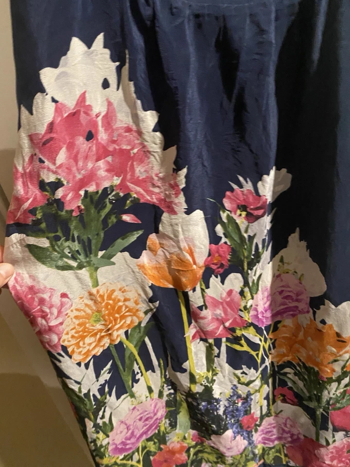 Vestido Anthropologie Moulinette Soeurs Aven Bloom Azul Marino Seda Floral Midi 8 Foto 3 de 4
